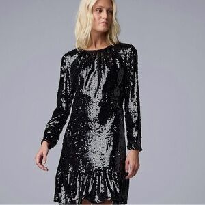 🔥Glamorous Black Sequin Long Sleeve Midi Dress